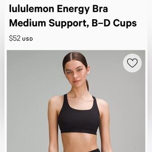Lululemon Energy sports bra in black size 8